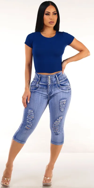 Navy Butt Lift Capris Outfit sold by Moda