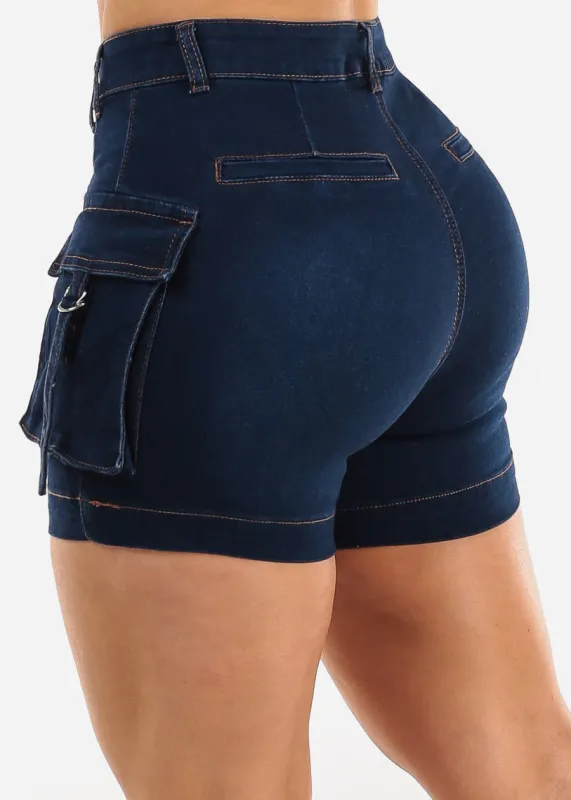 Butt Lift High Waist Cargo Dark Denim Shorts sold by Moda