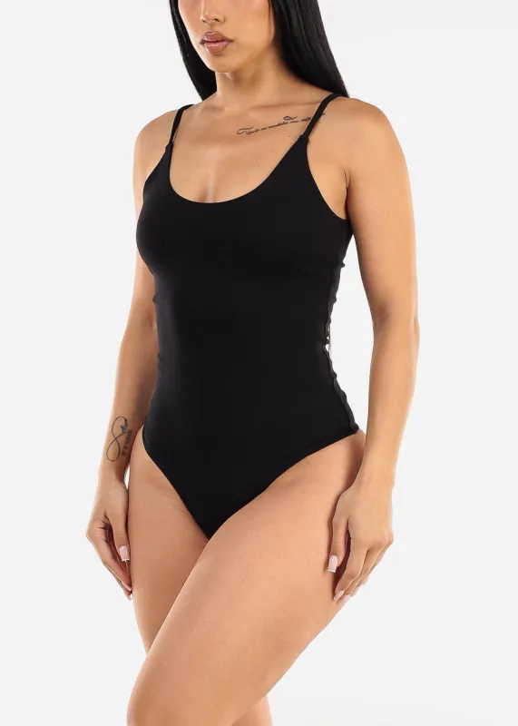 Sleeveless Scoop Neck Black Thong Bodysuit sold by Moda