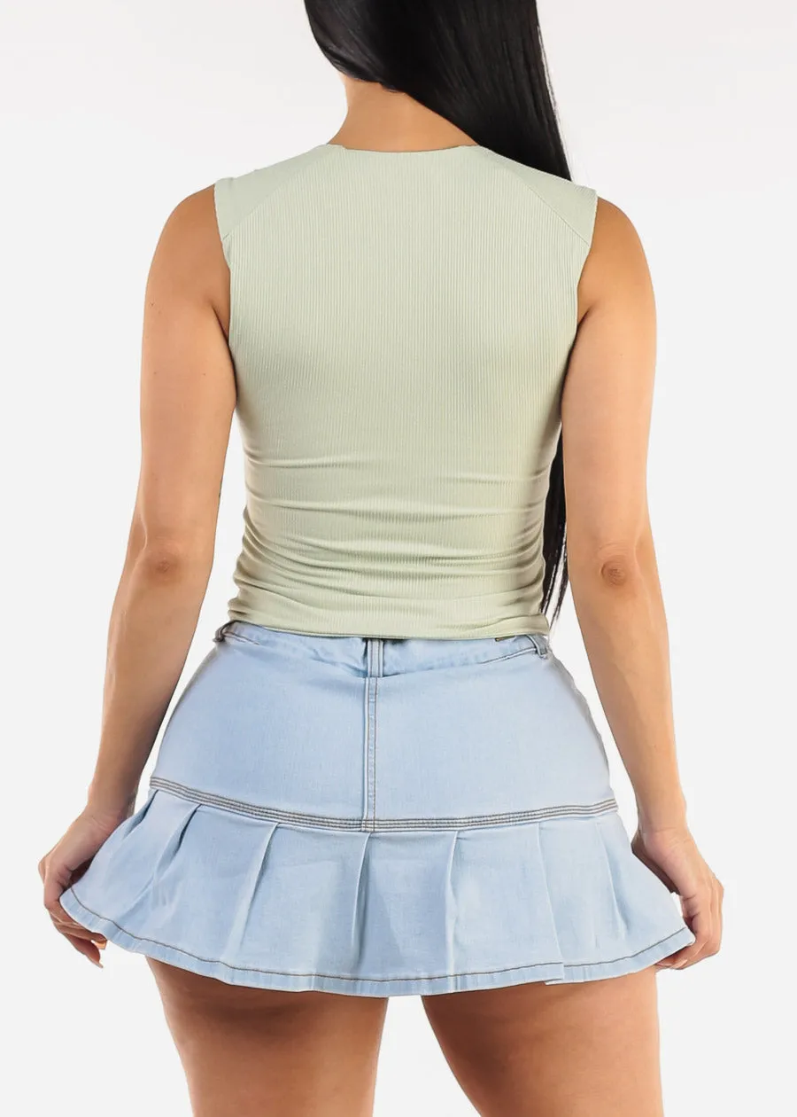 Sleeveless Square Neck Ribbed Top Light Sage sold by Moda product image thumbnail 4