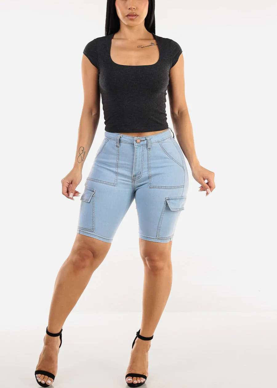 Stretchy Cap Sleeve Square Neck Top Charcoal sold by Moda product image thumbnail 2