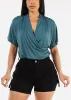 Short Dolman Sleeve Surplice Blouse Teal sold by Moda
