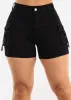 Butt Lift High Waist Cargo Denim Shorts Black sold by Moda