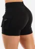 Butt Lift High Waist Cargo Denim Shorts Black sold by Moda