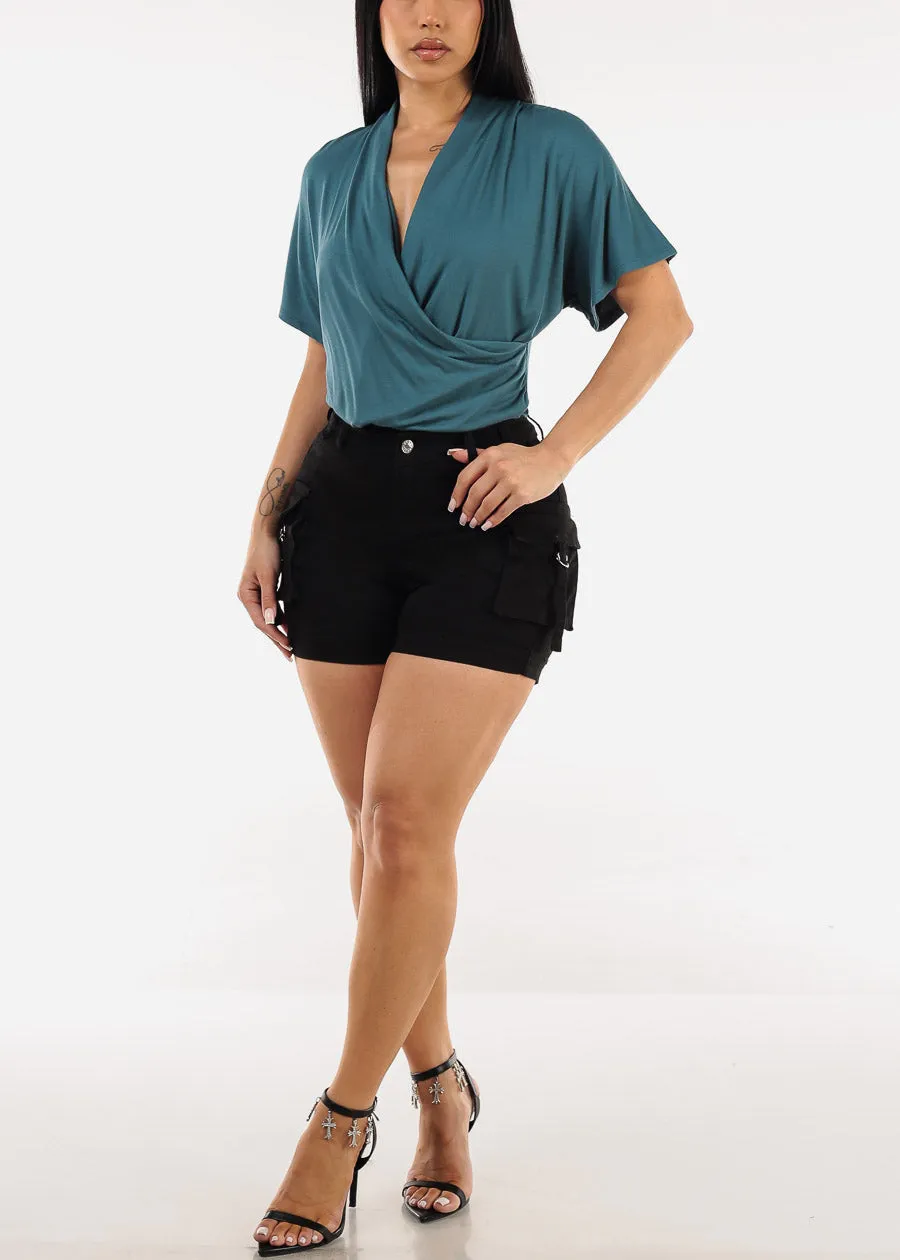 Butt Lift High Waist Cargo Denim Shorts Black sold by Moda product image thumbnail 2