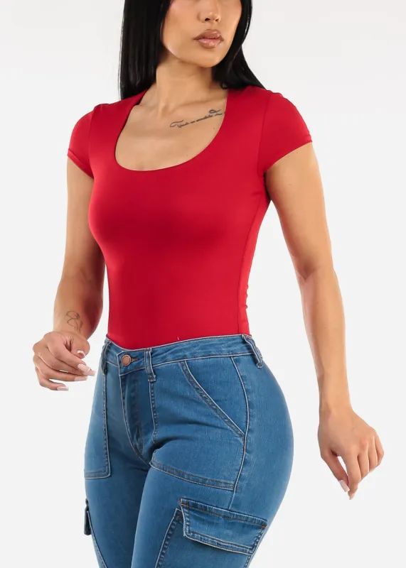 Stretchy Short Sleeve Square Neck Top Red sold by Moda