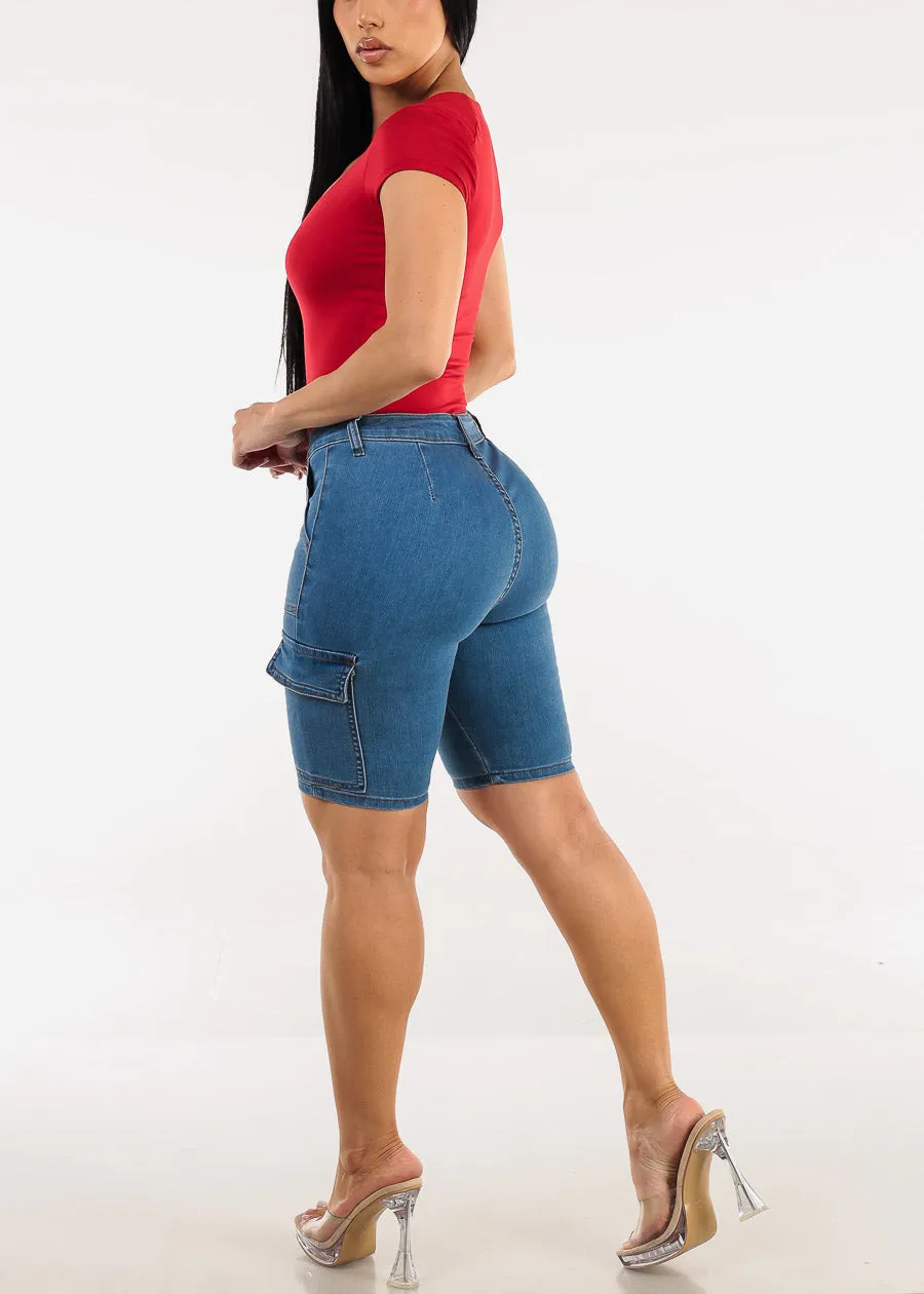 Butt Lift High Waist Denim Bermuda Shorts Med Blue sold by Moda product image thumbnail 5