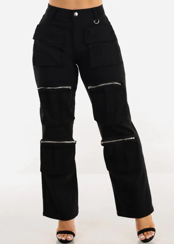 Hyper Stretch Straight Wide Leg Cargo Pants Black sold by Moda