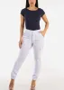 Hyper Stretch High Drawstring Waist Cargo Jogger Pants White sold by Moda
