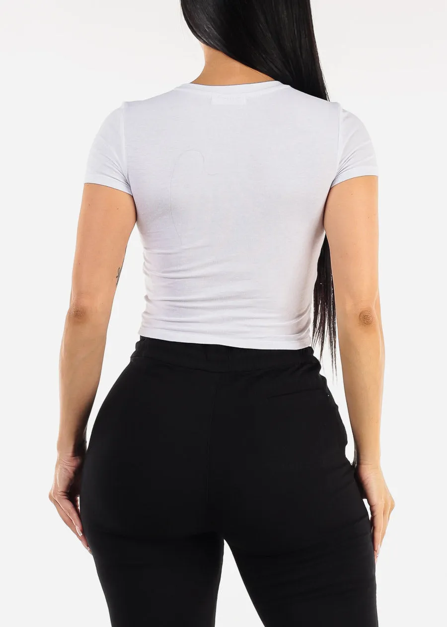 White Short Sleeve Stretchy Crop Top sold by Moda product image thumbnail 4
