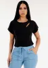 Short Sleeve Round Neck Stretchy Blouse Black sold by Moda