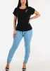 Short Sleeve Round Neck Stretchy Blouse Black sold by Moda