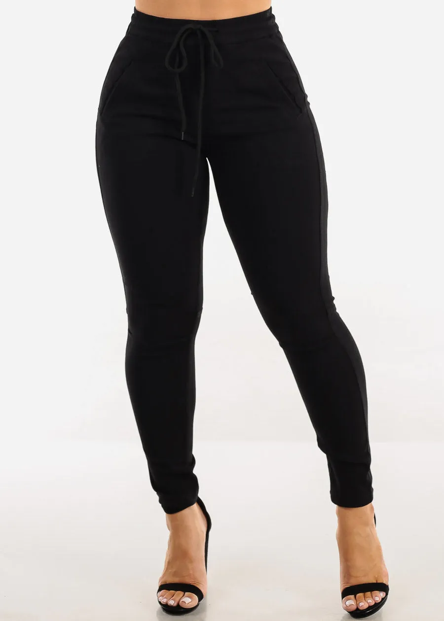Drawstring Waist Stretch Skinny Pants Black sold by Moda