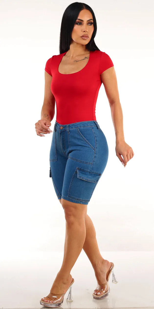 Red Levantacola Bermuda Shorts Set sold by Moda