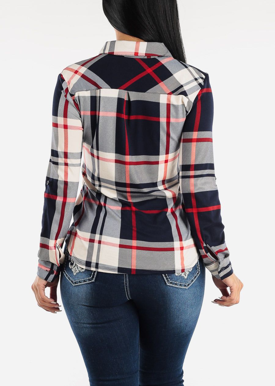Button Down Plaid Shirt Navy & Ivory sold by Moda product image thumbnail 6
