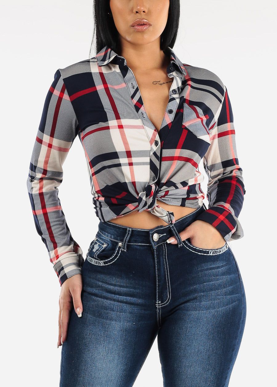 Button Down Plaid Shirt Navy & Ivory sold by Moda product image thumbnail 3