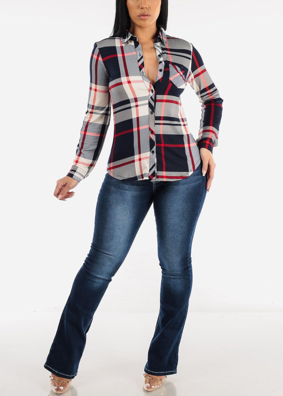 Button Down Plaid Shirt Navy & Ivory sold by Moda product image thumbnail 4