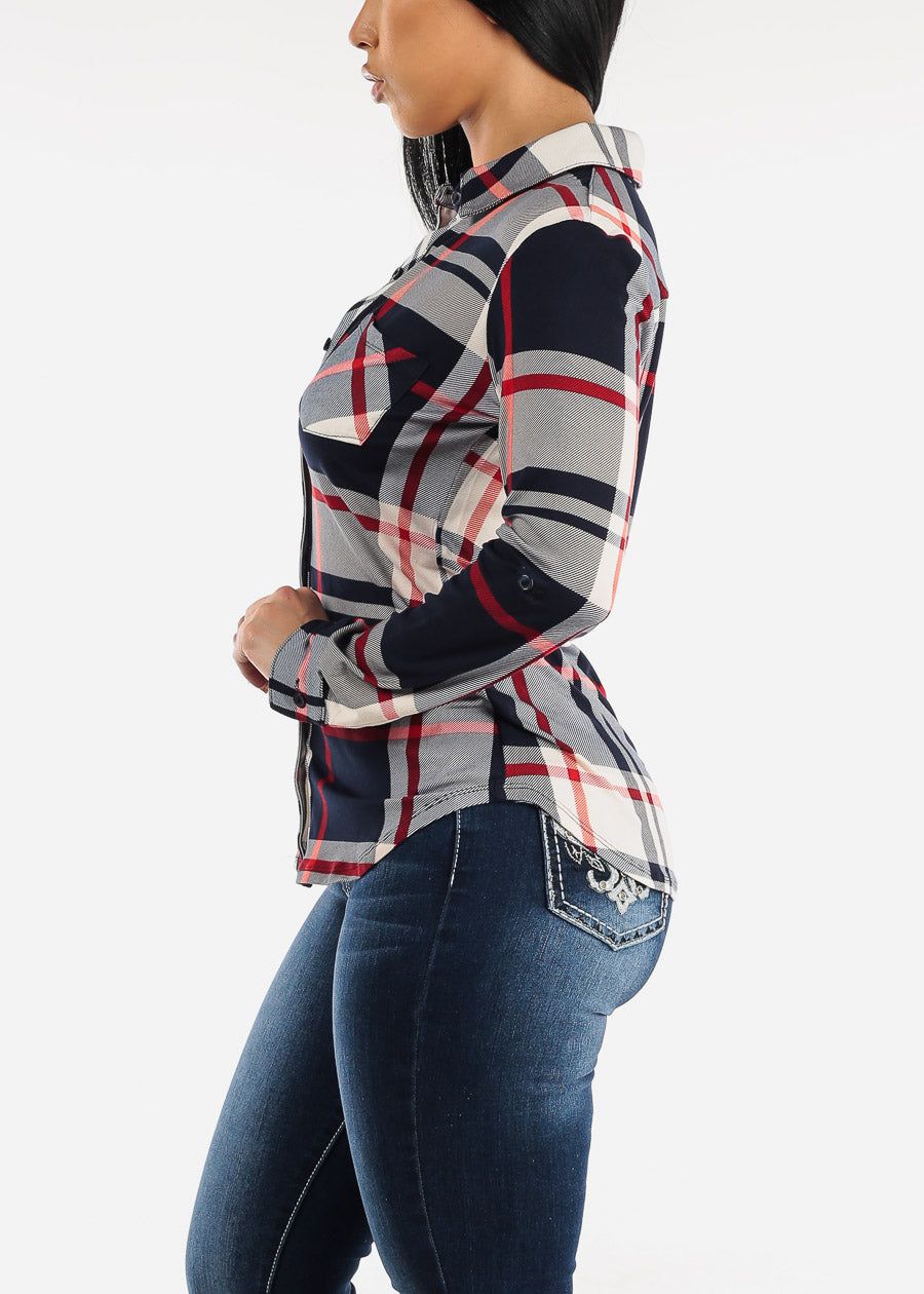 Button Down Plaid Shirt Navy & Ivory sold by Moda product image thumbnail 5