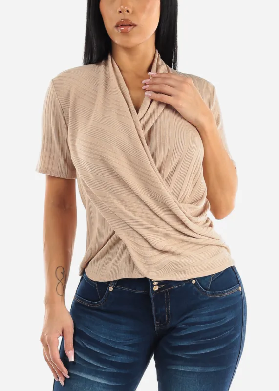 Surplice Short Sleeve Taupe Top sold by Moda