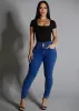 Black Short Sleeve Square Neck Stretch Thong Bodysuit sold by Moda