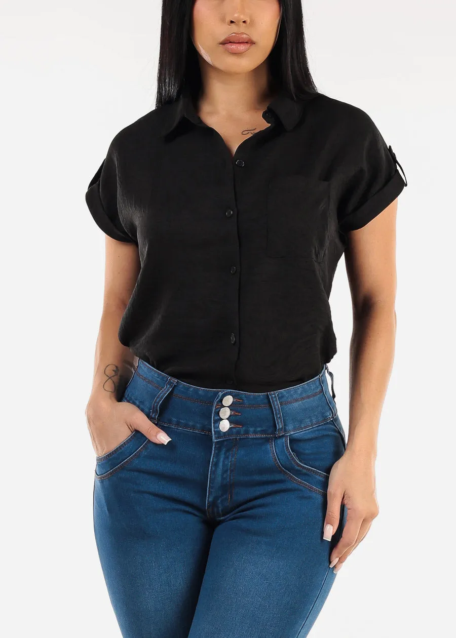 Short Sleeve Button Up Collared Blouse Black sold by Moda product image thumbnail 5