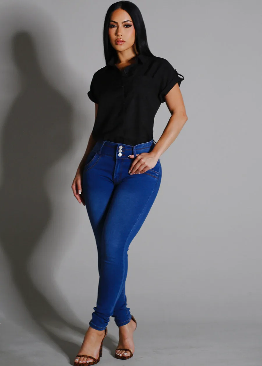 Short Sleeve Button Up Collared Blouse Black sold by Moda product image thumbnail 2