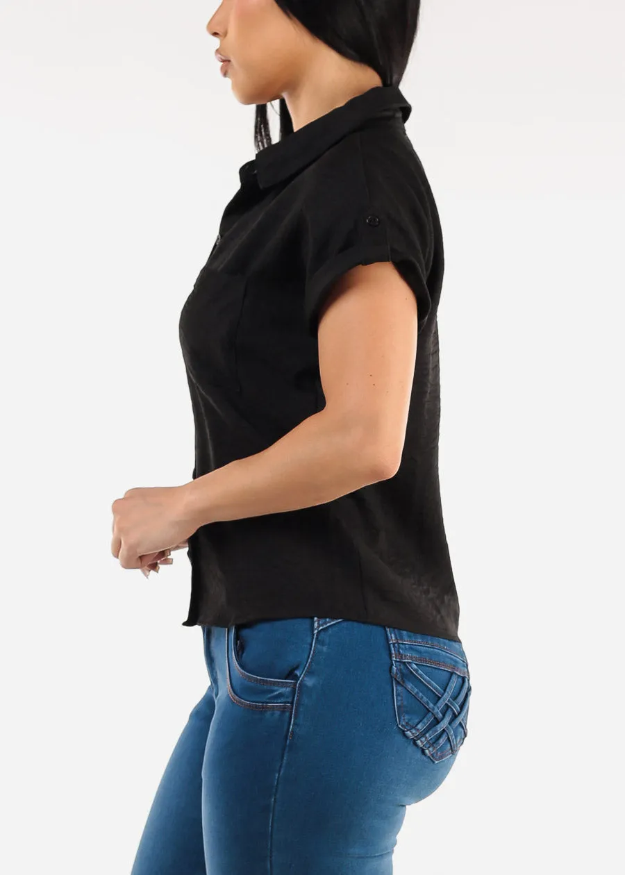 Short Sleeve Button Up Collared Blouse Black sold by Moda product image thumbnail 3
