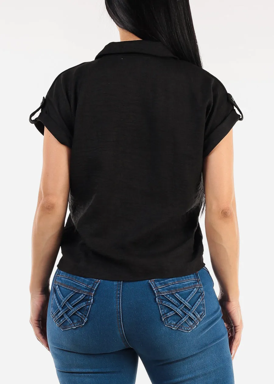 Short Sleeve Button Up Collared Blouse Black sold by Moda product image thumbnail 4