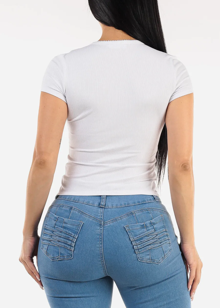 Stretchy Short Sleeve Ribbed Top White sold by Moda product image thumbnail 5