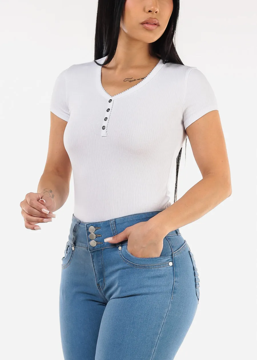 Stretchy Short Sleeve Ribbed Top White sold by Moda product image thumbnail 3