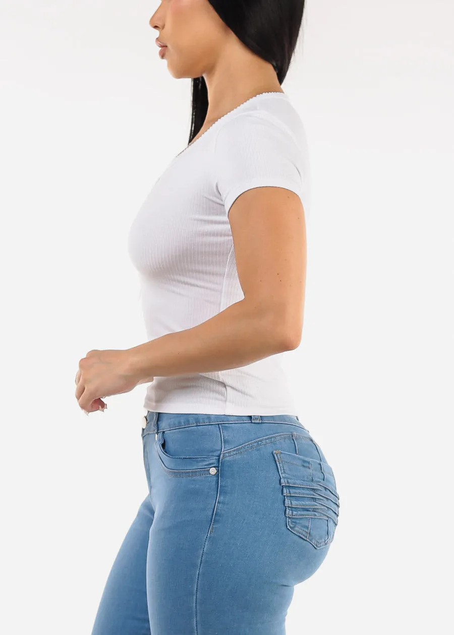 Stretchy Short Sleeve Ribbed Top White sold by Moda product image thumbnail 4