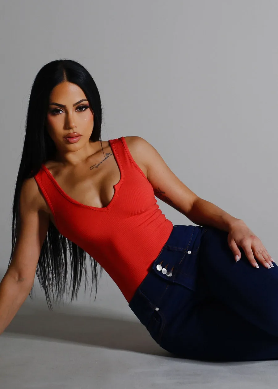 Sleeveless Vneck Ribbed Thong Bodysuit Salmon sold by Moda product image thumbnail 3