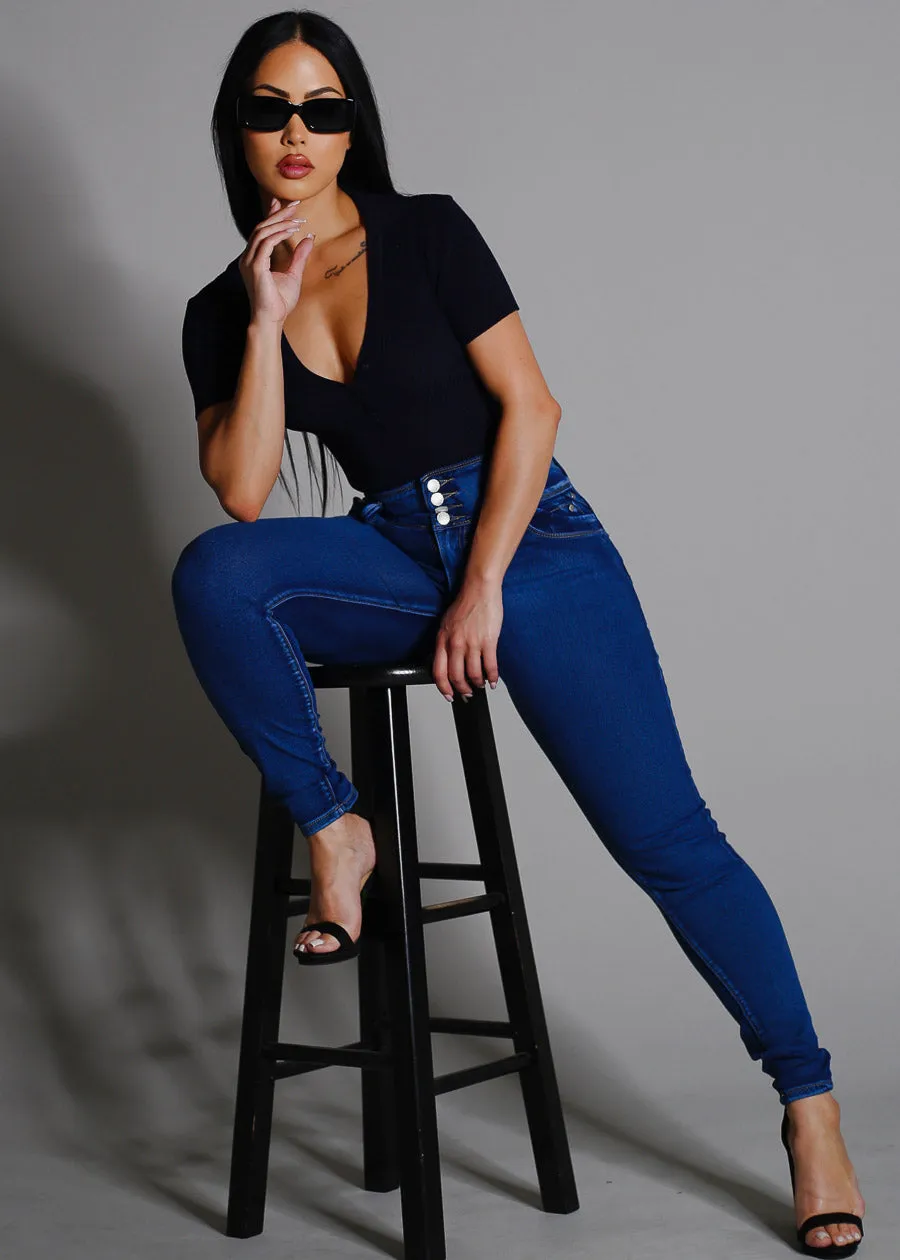 Short Sleeve Rib Knit Polo Bodysuit Navy sold by Moda product image thumbnail 2