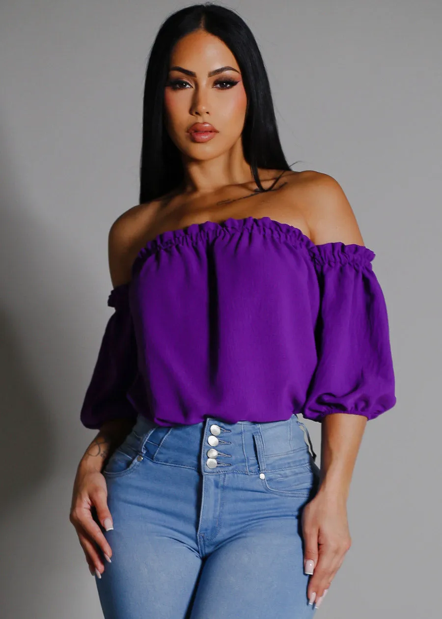 Off Shoulder Blouse Purple sold by Moda