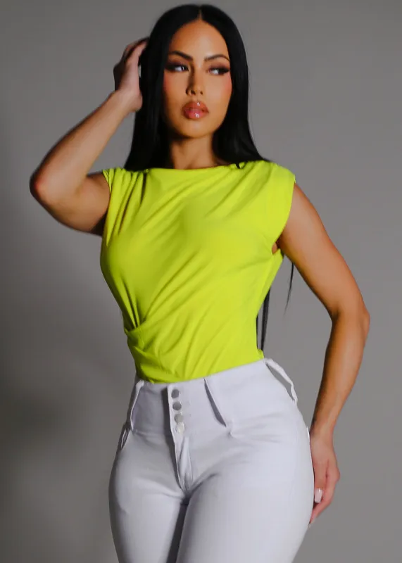 Sleeveless Side Ruched Blouse Lime sold by Moda