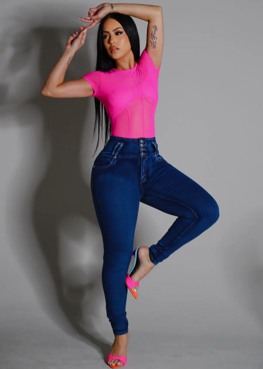 Short Sleeve Round Neckline Mesh Top Fuchsia sold by Moda product image thumbnail 2