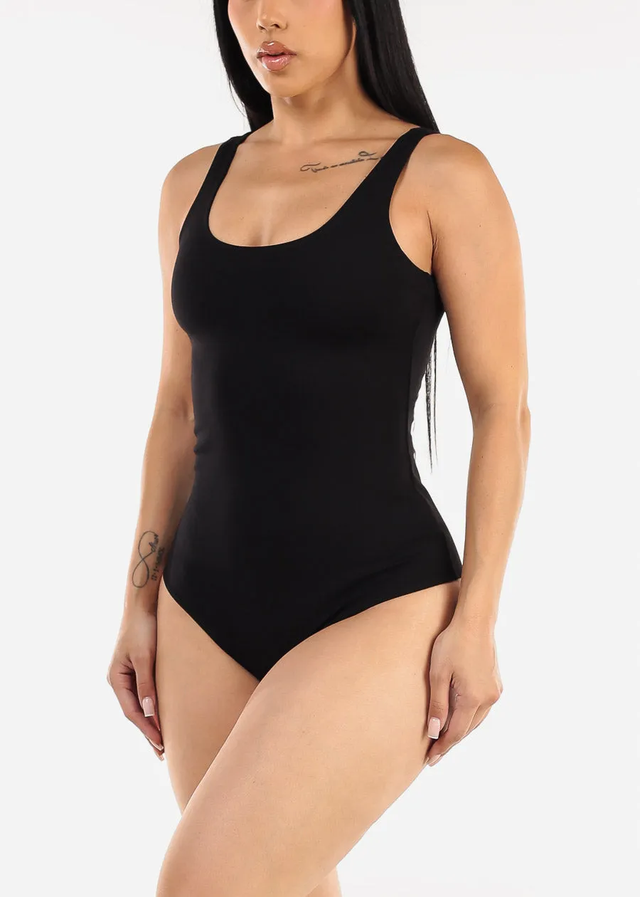 Sleeveless Scoop Neck Thong Bodysuit Black sold by Moda