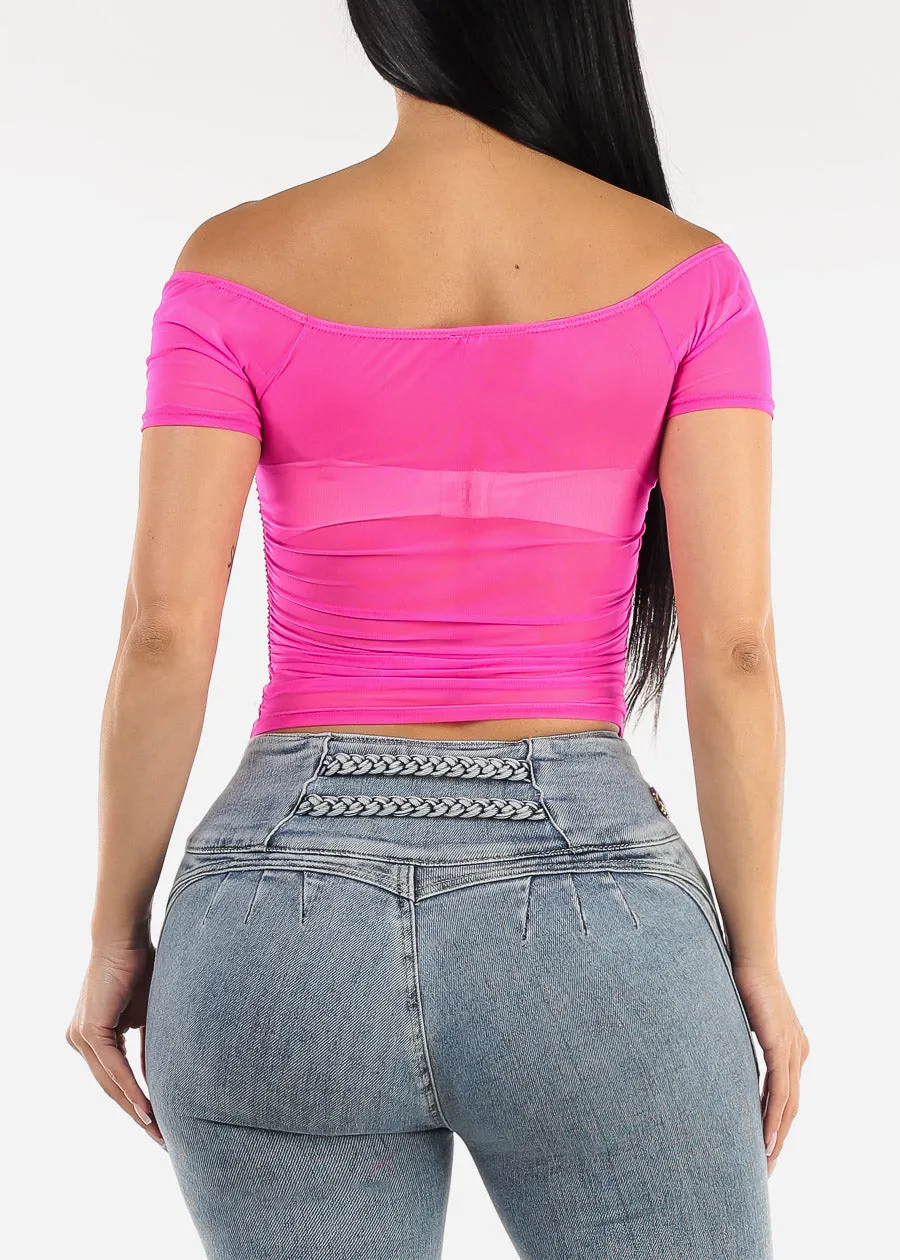 Off Shoulder Ruched Crop Top Fuschia sold by Moda product image thumbnail 4