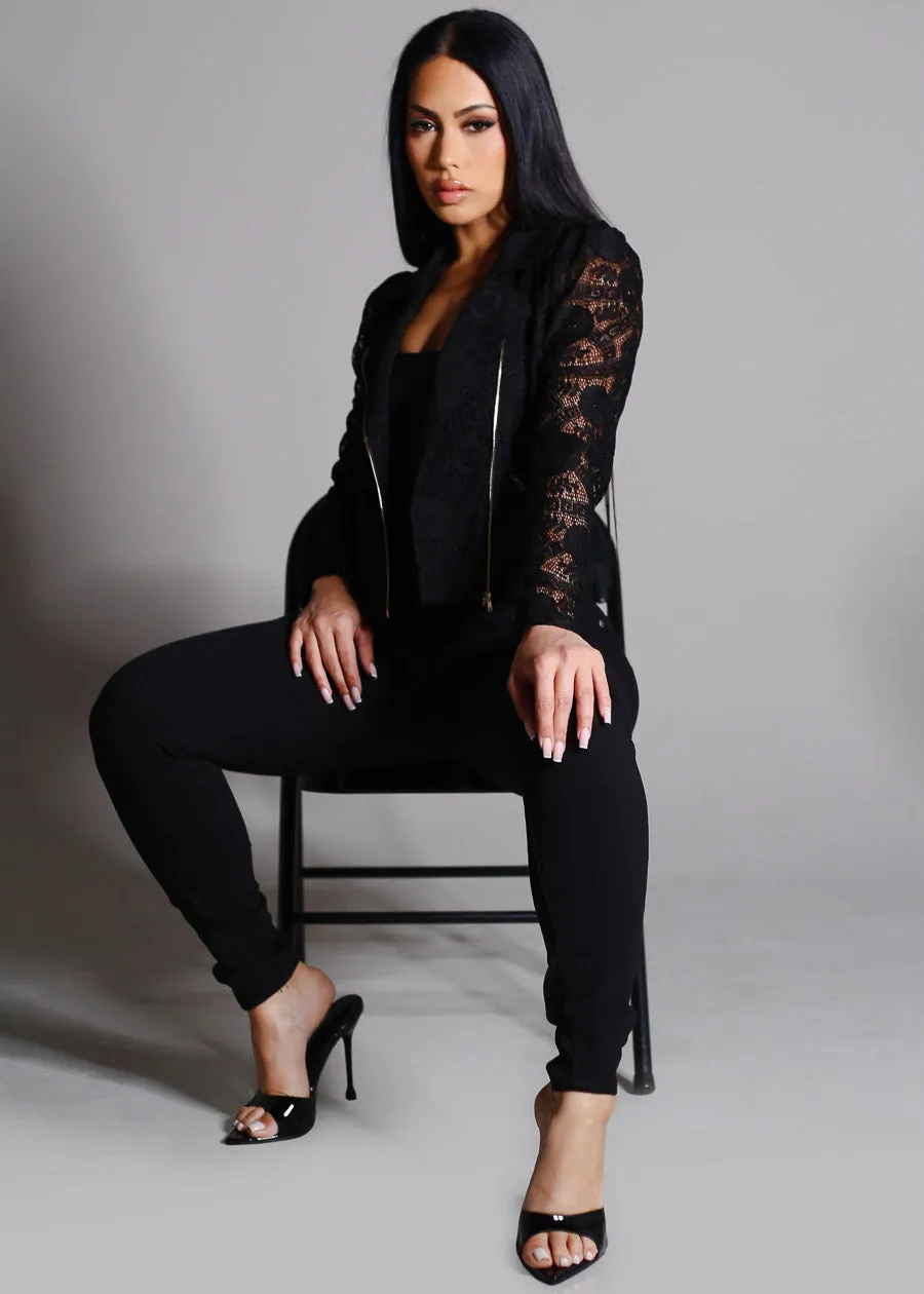 Long Sleeve Zip Up Lace Jacket Black sold by Moda product image thumbnail 3
