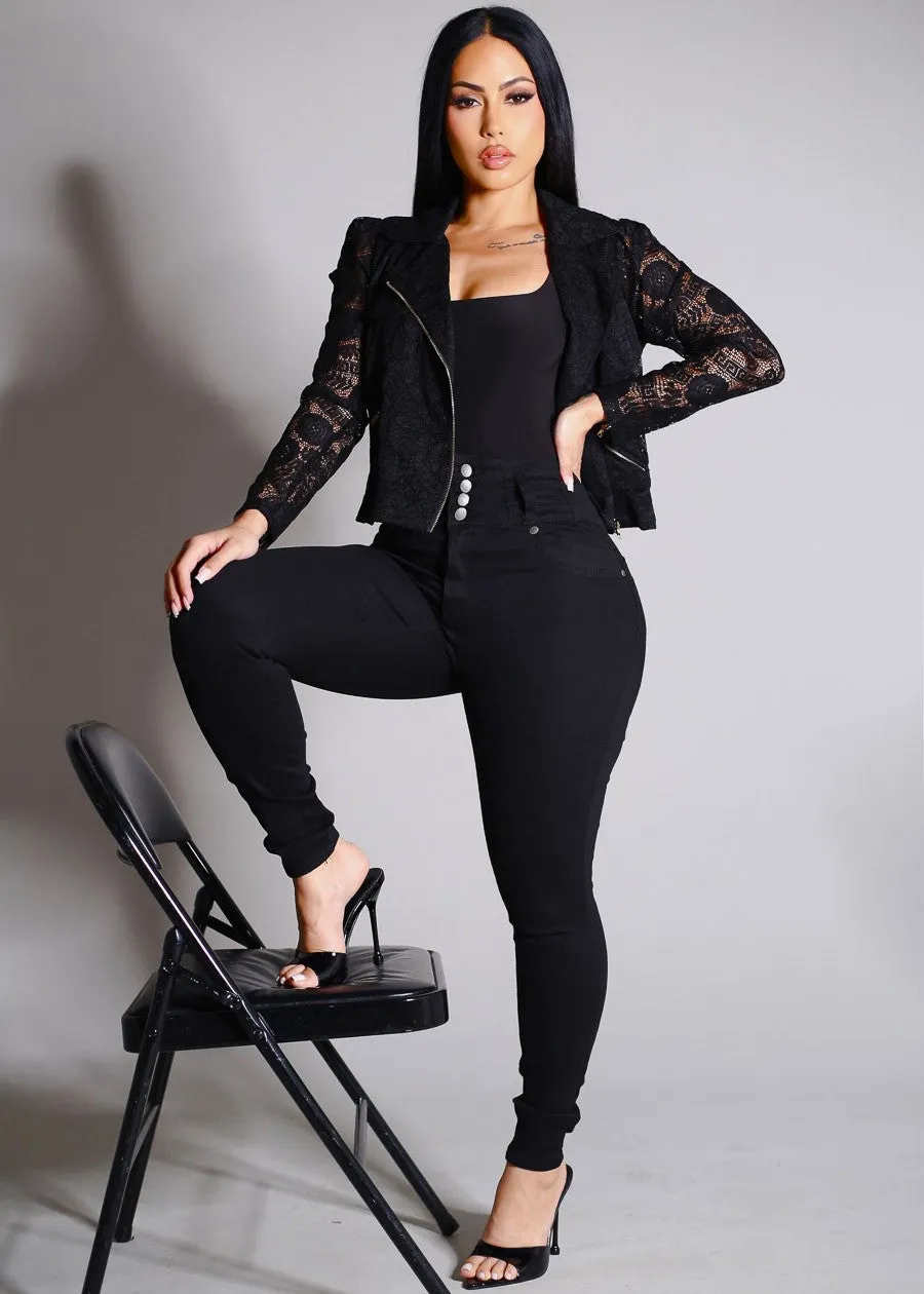 Long Sleeve Zip Up Lace Jacket Black sold by Moda product image thumbnail 2