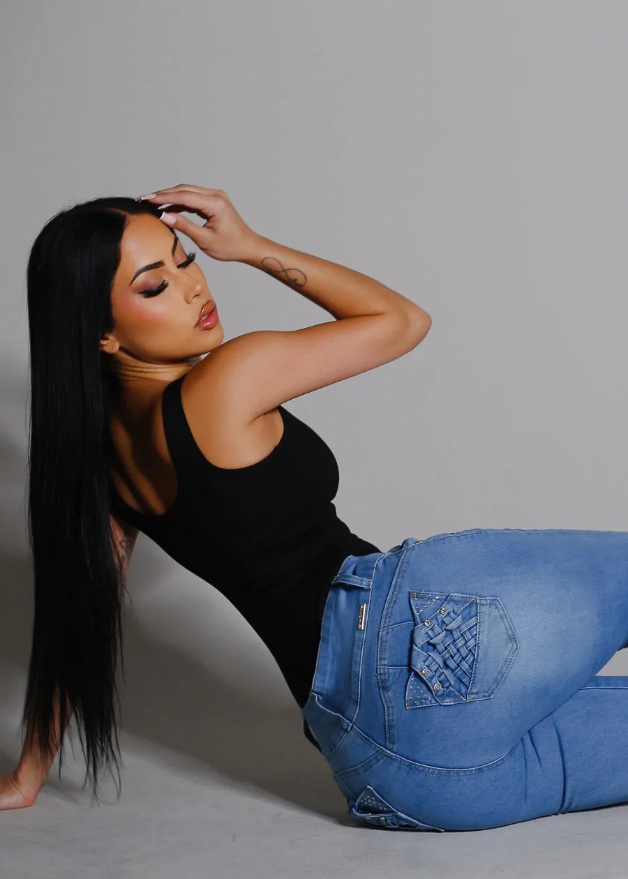 Butt Lifting High Rise Light Blue Skinny Jeans sold by Moda product image thumbnail 4