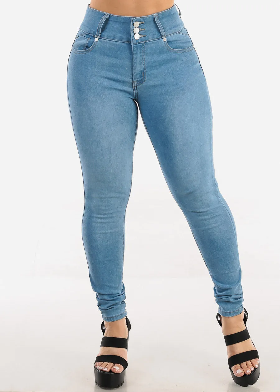 Butt Lifting High Rise Light Blue Skinny Jeans sold by Moda product image thumbnail 5