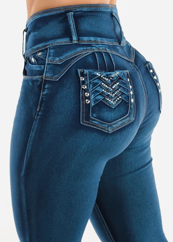 Levantacola Super High Waist Skinny Jeans Med Sand Wash sold by Moda