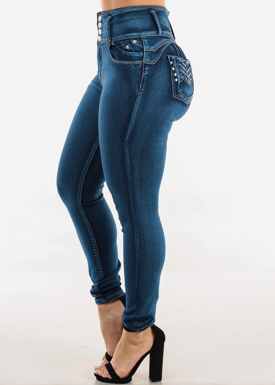 Levantacola Super High Waist Skinny Jeans Med Sand Wash sold by Moda product image thumbnail 5