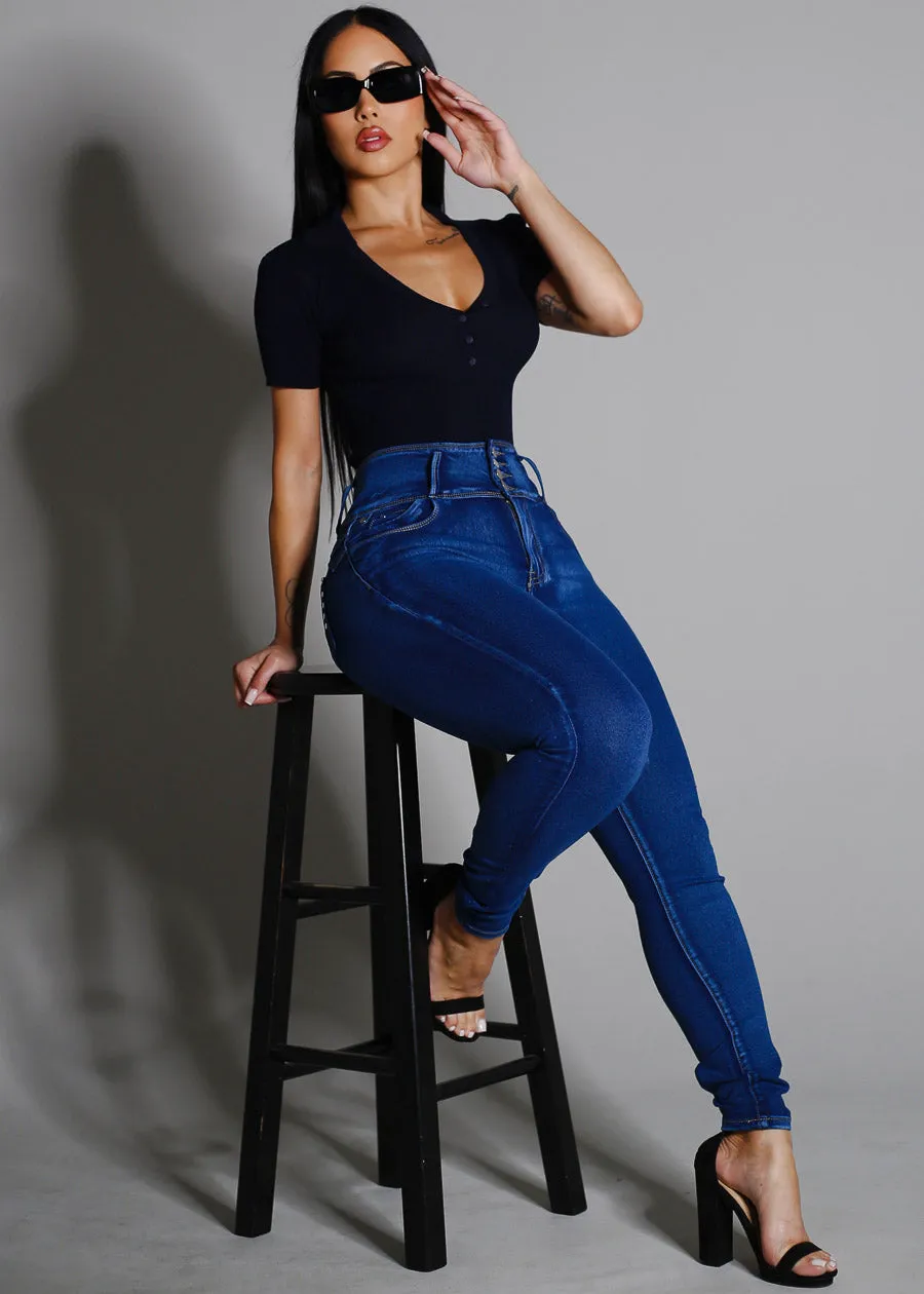 Levantacola Super High Waist Skinny Jeans Med Sand Wash sold by Moda product image thumbnail 2