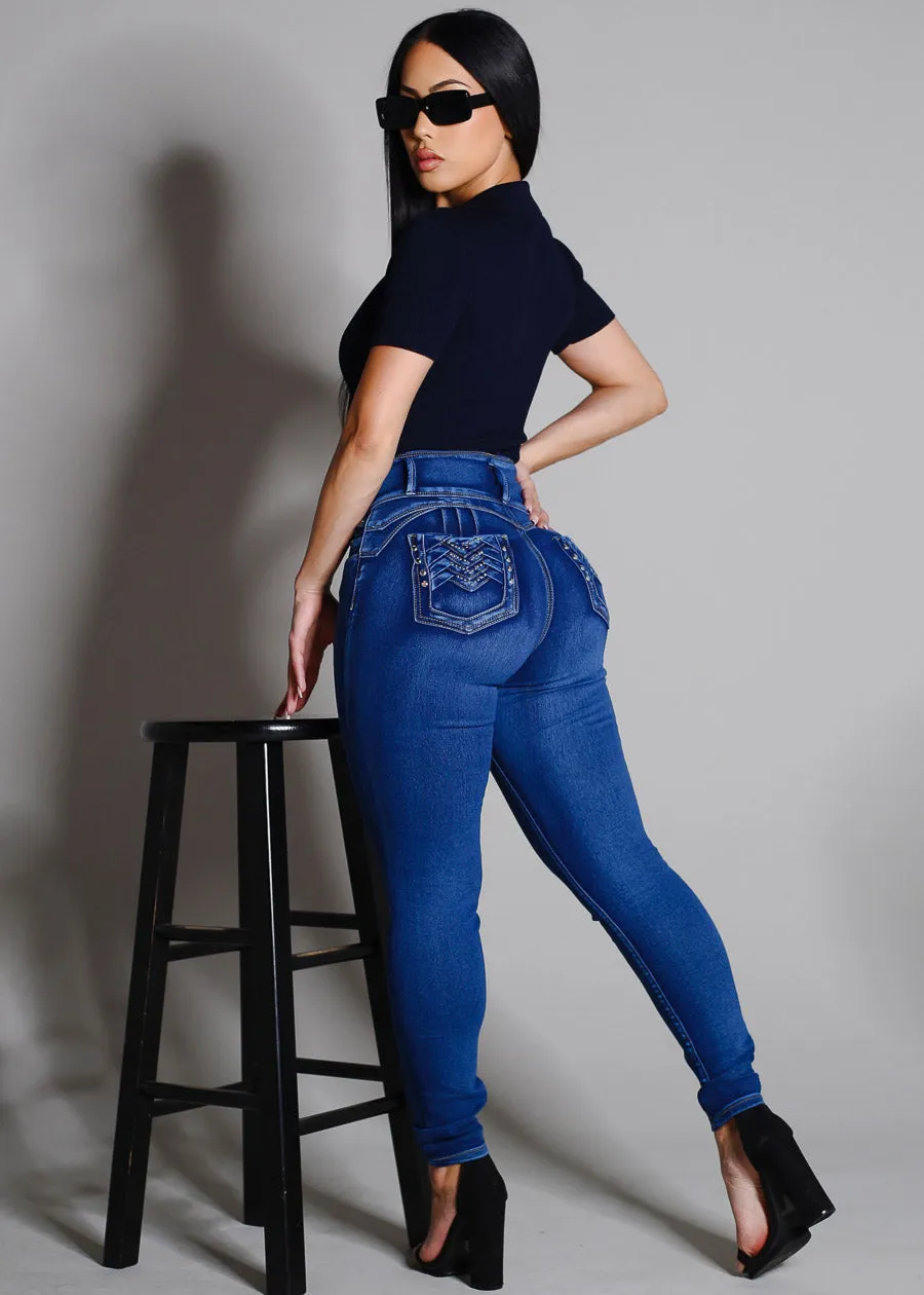 Levantacola Super High Waist Skinny Jeans Med Sand Wash sold by Moda product image thumbnail 3