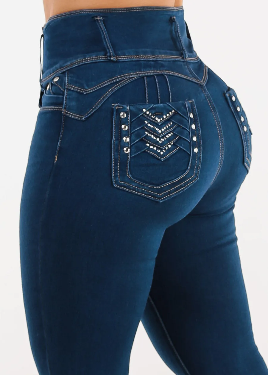 Levantacola Super High Waist Skinny Jeans Indigo sold by Moda