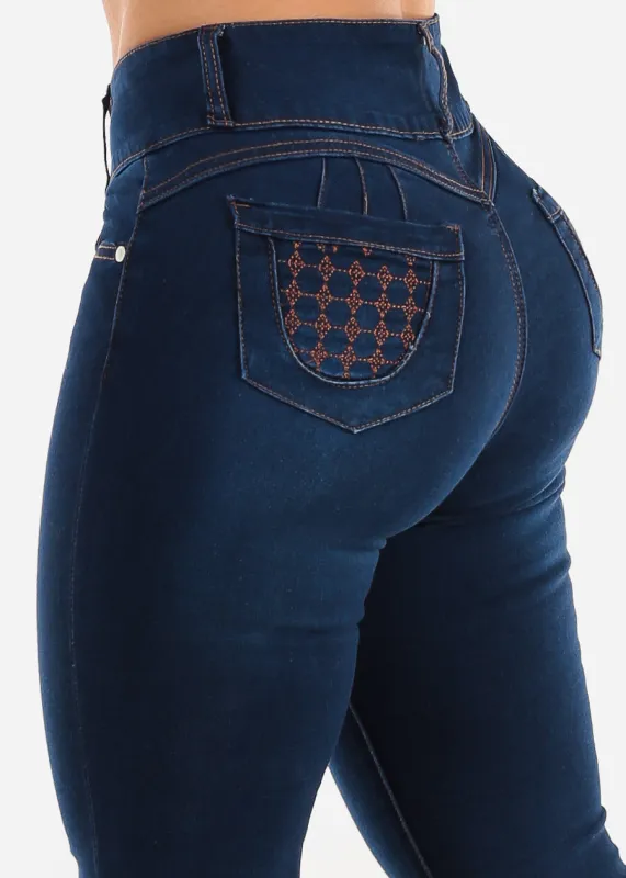 Levantacola High Rise Dark Skinny Jeans w Pocket Design sold by Moda