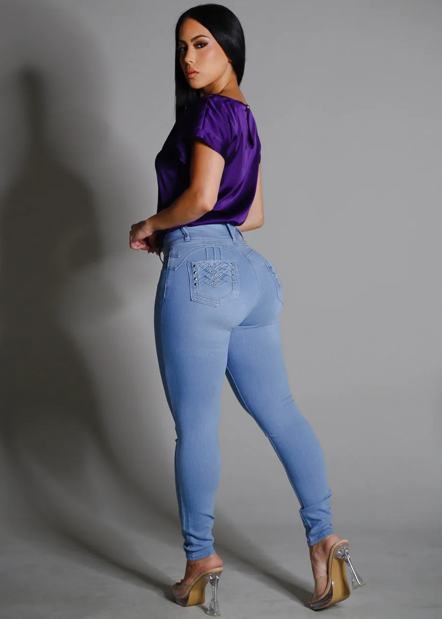 Levantacola Super High Waist Skinny Jeans Light Wash sold by Moda product image thumbnail 3