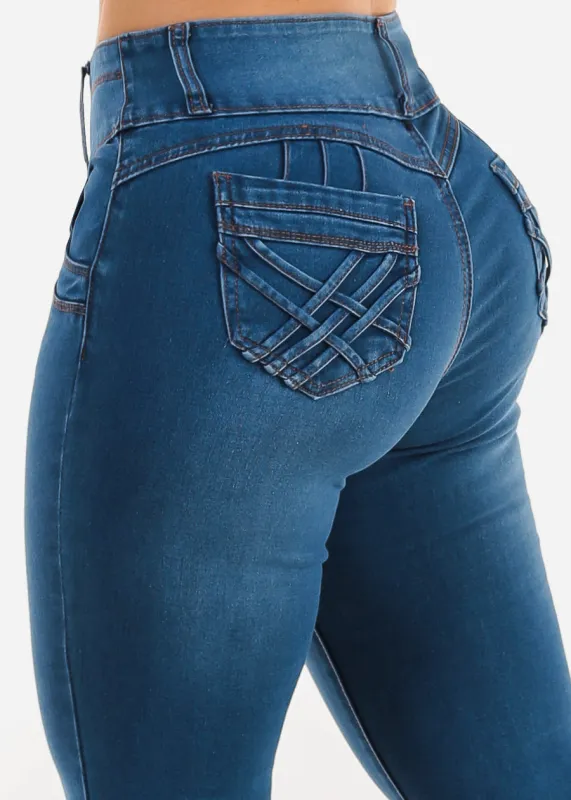 Levantacola High Waisted Skinny Jeans Indigo sold by Moda